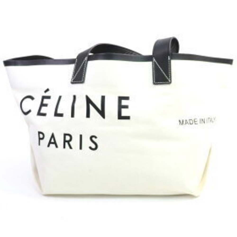 Celine Bag Leather Natural Black Tote Canvas